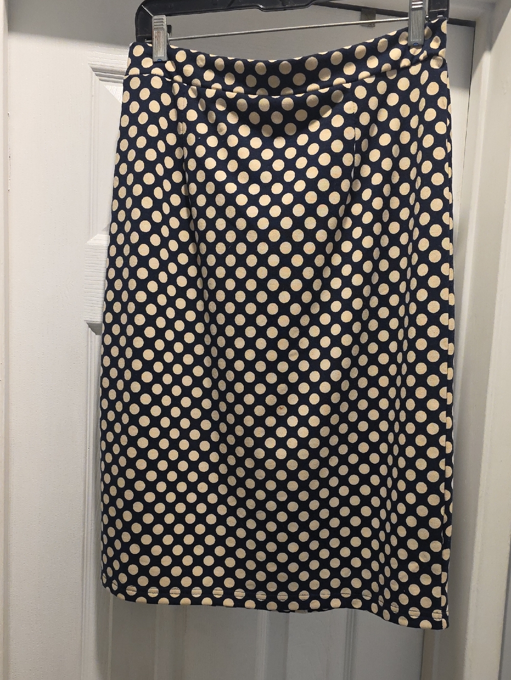 Mikarose Navy and Cream Polka Dot Pencil Skirt